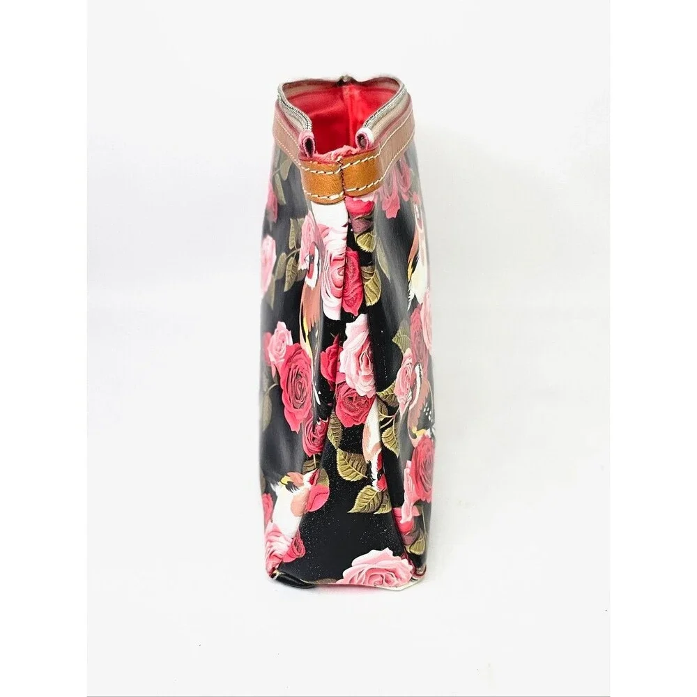 Cavalcanti Italian floral rose Bird wristlet clutch made of genuine leather